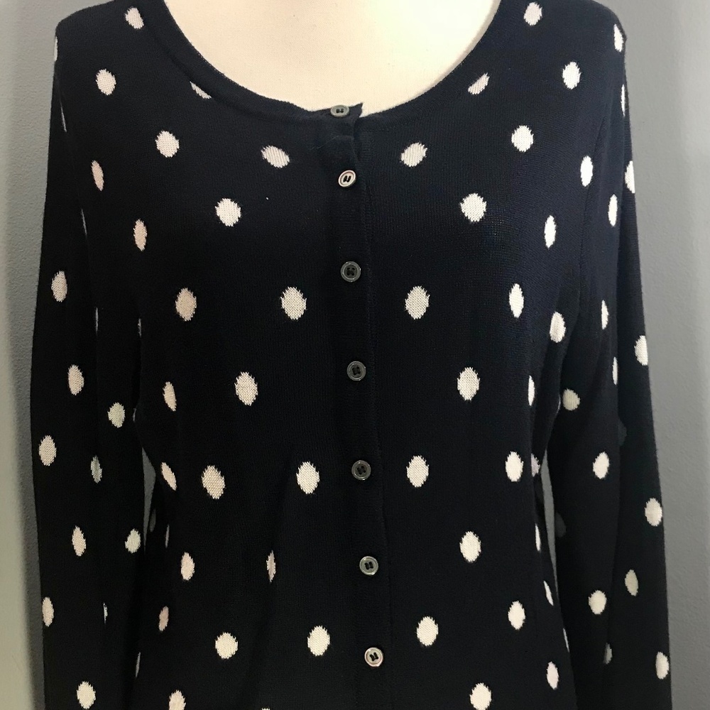 Style Me Petites Navy/White Polka Dot Button Front Cardigan Sz Petite Large EUC